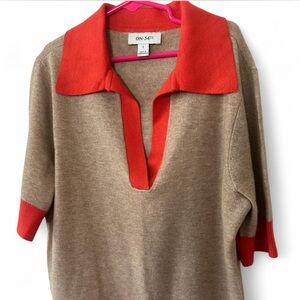 ON-SATIN Women's V-Neck Sweater - Red and Brown